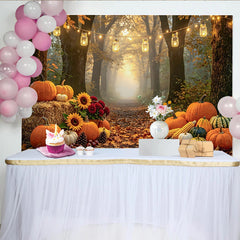 Lofaris Herbstwald-Hintergrund mit Kürbissen und Sonnenblumen, warme Kulisse für gemütliche Fotoshootings im Studio