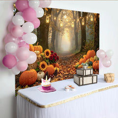 Lofaris Herbstwald-Hintergrund mit Kürbissen und Sonnenblumen, warme Kulisse für gemütliche Fotoshootings im Studio