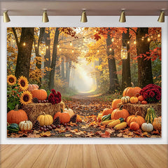 Lofaris Herbstwald-Fotohintergrund mit Kürbissen und Sonnenblumen, herbstliche Kulisse für professionelle Studioaufnahmen