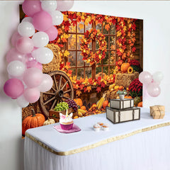 Lofaris Rustikaler Erntedankfest-Hintergrund mit Kürbissen, herbstliche Kulisse für gemütliche Erntedank-Fotoshootings