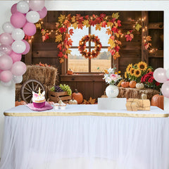 Lofaris Rustikaler Herbsthintergrund mit Kürbissen und Holzfenster, gemütliche Kulisse für herbstliche Fotoshootings
