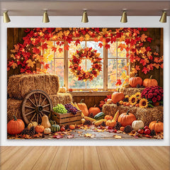 Lofaris Herbstlicher Erntedankfest-Hintergrund mit Kürbissen, warme herbstliche Fotowand für gemütliche Thanksgiving Dekoration