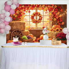 Lofaris Herbst-Fotohintergrund mit Kürbissen und Strohballen, warme ländliche Kulisse für gemütliche Studio-Fotoshootings
