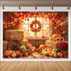 Lofaris Herbst-Fotohintergrund mit Kürbissen und Strohballen, warme ländliche Kulisse für gemütliche Studio-Fotoshootings