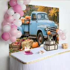 Lofaris Rustikaler Vintage-Truck Herbsthintergrund mit Kürbissen, stimmungsvolle Fotowand für herbstliche Fotoshootings