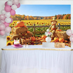 Lofaris Herbst-Erntefest-Hintergrund mit Kürbissen und Sonnenblumen, idyllische Kulisse für Fotoshootings und saisonale Dekoration