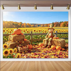 Lofaris Herbst-Erntefest-Hintergrund mit Kürbissen und Sonnenblumen, idyllische Kulisse für Fotoshootings und saisonale Dekoration