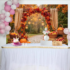 Lofaris Herbst-Fotohintergrund mit Kürbissen und buntem Laub, rustikale Kulisse für herbstliche Fotoshootings