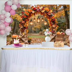 Lofaris Herbst-Fotohintergrund mit Kürbissen und bunten Blättern, rustikale Kulisse für herbstliche Fotoshootings