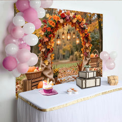 Lofaris Herbst-Fotohintergrund mit Kürbissen und bunten Blättern, rustikale Kulisse für herbstliche Fotoshootings