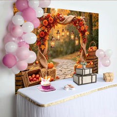 Lofaris Herbst-Fotohintergrund mit Kürbissen und Laternen, warme herbstliche Kulisse für professionelle Fotoshootings