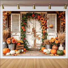 Lofaris Rustikaler Herbstfotohintergrund mit Kürbissen und Blumen, schöne Fotowand für herbstliche Fotoshootings im Studio