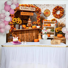 Lofaris Herbstlicher Kürbishof-Fotohintergrund mit Sonnenblumen, rustikale Kulisse für herbstliche Erntedankfest-Fotoshootings