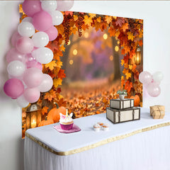 Lofaris Herbst-Fotohintergrund mit Kürbissen und warmen Laternen, stimmungsvolle Kulisse für Dekoration im Fotostudio