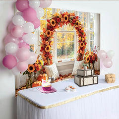 Lofaris Sonnenblumen Herbst-Fotohintergrund mit Kürbissen, elegante Fotowand für gemütliche Erntedankfest Fotoshootings