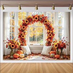 Lofaris Sonnenblumen Herbst-Fotohintergrund mit Kürbissen, elegante Fotowand für gemütliche Erntedankfest Fotoshootings