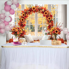 Lofaris Herbstfotohintergrund mit Sonnenblumen und Kürbissen, warme herbstliche Kulisse für gemütliche Fotoshootings im Studio