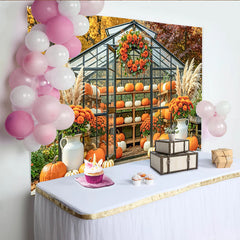 Lofaris Kürbis-Gewächshaus-Fotohintergrund für herbstliche Fotos, malerische Kulisse mit Pampasgras und Blumen für Fotostudio