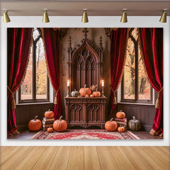 Lofaris Gotischer Kürbishintergrund mit roten Samtvorhängen für Herbstdekoration, elegante Fotowand für Halloween und Erntedankfest Fotografie