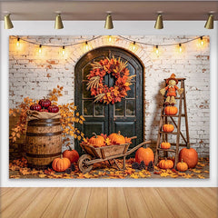 Lofaris Herbstlicher Kürbis-Fotohintergrund mit rustikaler Holztür, schöne herbstliche Kulisse für Erntedankfest Fotoshooting