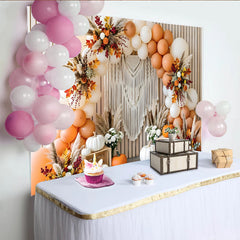 Lofaris Boho-Herbsthintergrund mit Kürbissen und Luftballons, elegante Fotowand für herbstliche Dekoration im Fotostudio