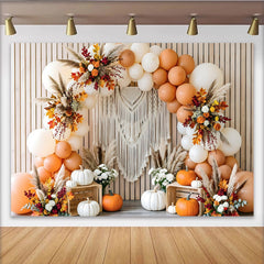 Lofaris Boho-Herbsthintergrund mit Kürbissen und Luftballons, elegante Fotowand für herbstliche Dekoration im Fotostudio