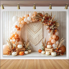 Lofaris Boho-Herbst-Fotohintergrund mit Kürbissen und Luftballons, rustikale Fotowand für herbstliche Erntedankfest-Dekoration