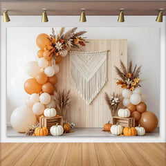 Lofaris Boho-Herbsthintergrund mit Kürbissen für Thanksgiving, elegante Fotowand für herbstliche Dekoration im Fotostudio