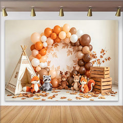 Lofaris Waldtiere-Herbsthintergrund mit Tipi für Kinderfotos, niedliche Kulisse für herbstliche Baby-Fotoshootings