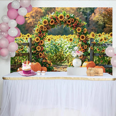 Lofaris Herbst-Fotohintergrund mit Sonnenblumen und Kürbissen, rustikale Kulisse für herbstliche Fotoshootings im Fotostudio