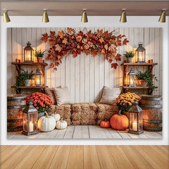 Lofaris Rustikaler Herbst-Fotohintergrund mit Kürbissen und Stroh, gemütliche Kulisse aus Holz für herbstliche Fotoshootings