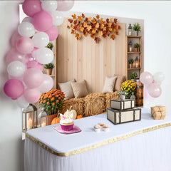Lofaris Gemütlicher Herbsthintergrund mit Kürbissen und bunten Blättern, rustikale Holzwand-Kulisse für Fotoshootings und Dekoration
