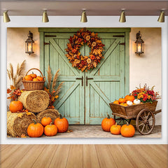 Lofaris Rustikaler Herbst-Fotohintergrund mit Kürbissen und Stroh, idyllische Kulisse für herbstliche Fotoshootings im Studio