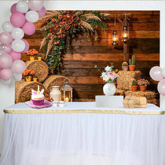 Lofaris Rustikaler Western Fotohintergrund mit Heuballen und Holzstruktur, warme Kulisse für Herbstfotoshootings und Events