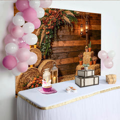 Lofaris Rustikaler Western Fotohintergrund mit Heuballen und Holzstruktur, warme Kulisse für Herbstfotoshootings und Events