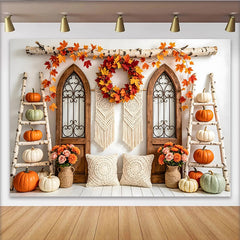 Lofaris Herbstlicher Fotohintergrund mit Kürbissen und Ahornblättern, rustikale Kulisse für herbstliche Fotografie-Dekoration