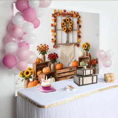 Lofaris Herbstlicher Ernte-Hintergrund mit Kürbissen und Sonnenblumen, rustikale Fotokulisse für herbstliche Fotoshootings
