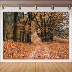 Lofaris Wunderschöner Herbstwaldweg Fotohintergrund mit goldenen Blättern, natürliche Kulisse für professionelle Fotoshootings