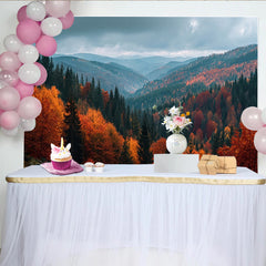 Lofaris Herbstwald Berglandschaft Fotohintergrund mit leuchtenden Farben, realistische Naturkulisse für professionelle Fotografie
