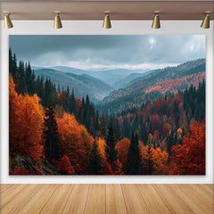 Lofaris Herbstwald Berglandschaft Fotohintergrund mit leuchtenden Farben, realistische Naturkulisse für professionelle Fotografie