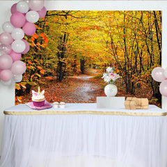 Lofaris Bunter Herbstwald Fotohintergrund mit goldenen Blättern und Waldweg, natürliche Kulisse für professionelle Herbstfotoshootings