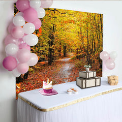Lofaris Bunter Herbstwald Fotohintergrund mit goldenen Blättern und Waldweg, natürliche Kulisse für professionelle Herbstfotoshootings