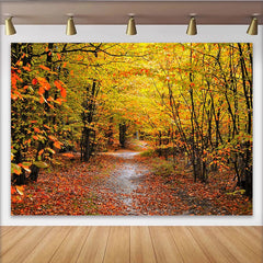 Lofaris Bunter Herbstwald Fotohintergrund mit goldenen Blättern und Waldweg, natürliche Kulisse für professionelle Herbstfotoshootings