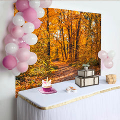 Lofaris Leuchtender Herbstlandschaft Fotohintergrund mit Waldweg, natürliche Fotokulisse für saisonale Porträtfotografie