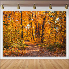 Lofaris Leuchtender Herbstlandschaft Fotohintergrund mit Waldweg, natürliche Fotokulisse für saisonale Porträtfotografie