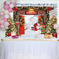Lofaris Festlicher Weihnachts-Nordpol Hintergrund mit Tannenbäumen und Schneemann, winterliche Kulisse für Fotoshooting