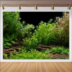 Lofaris Üppiger grüner Naturlandschaftshintergrund mit Holz und Felsen, realistische Kulisse für professionelle Fotografie und Studio