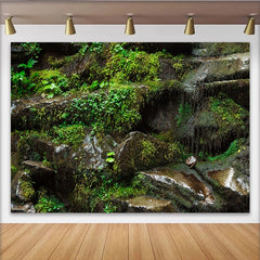 Lofaris Dunkelgrüner Moosfelsen Hintergrund für Naturfotografie, realistische Waldkulisse und Studio-Dekoration für Fotoshootings