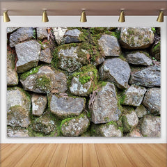 Lofaris Rustikaler Moos-Steinwand Hintergrund für Naturfotografie, natürliche Kulisse für professionelles Fotostudio