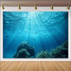 Lofaris Blauer Unterwasser-Hintergrund mit Sonnenstrahlen Fischen und Korallen, türkise Ozean Fotokulisse für Fotostudio und Meeresdekoration